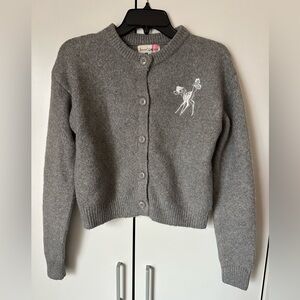 Disney Gray Juniors Crewneck Cardigan with Embroidered Bambi
